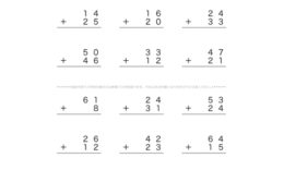 これまでに学んだ通常のたし算・ひき算の数式をベースに、位ごとに計算していく筆算の問題です。くり上げ・くり下げなど、見えない数の感覚を養い数式を理解しましょう。