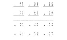 これまでに学んだ通常のたし算・ひき算の数式をベースに、位ごとに計算していく筆算の問題です。くり上げ・くり下げなど、見えない数の感覚を養い数式を理解しましょう。