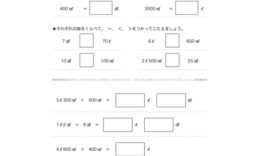 かさの単位であるL、dL、mLについて学び、入れ物にはいる水のかさを読み取ったり、比較していくことで、かさに対する感覚を養っていきます。