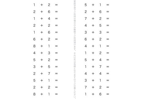 たし算の記号や式のよみ方、かき方を把握し、たし算という計算を体系的に学びます。演習問題を重ねることで、計算作業を理解していきます。