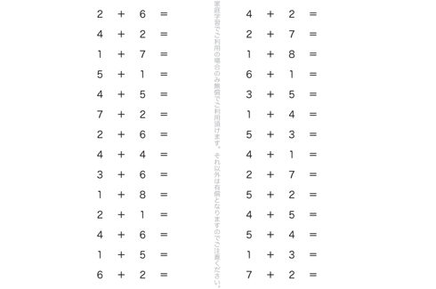 たし算の記号や式のよみ方、かき方を把握し、たし算という計算を体系的に学びます。演習問題を重ねることで、計算作業を理解していきます。