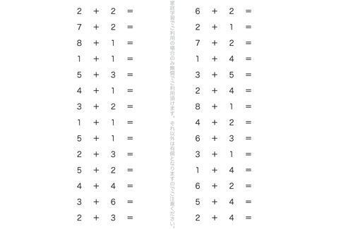 たし算の記号や式のよみ方、かき方を把握し、たし算という計算を体系的に学びます。演習問題を重ねることで、計算作業を理解していきます。