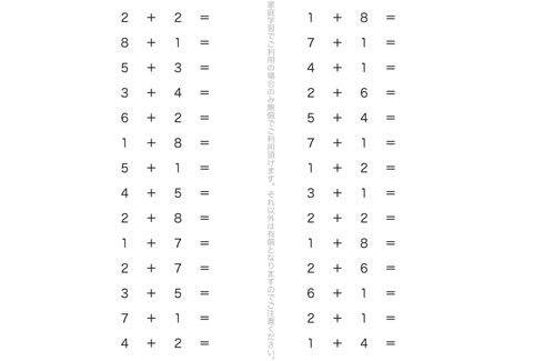 たし算の記号や式のよみ方、かき方を把握し、たし算という計算を体系的に学びます。演習問題を重ねることで、計算作業を理解していきます。