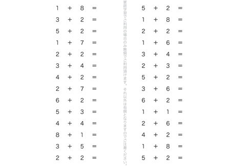 たし算の記号や式のよみ方、かき方を把握し、たし算という計算を体系的に学びます。演習問題を重ねることで、計算作業を理解していきます。