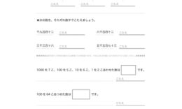 10000までの数について、そのよみ方やかき方、系列・大小について、100や1000の単位を使いながら、数の相関関係を学んでいきます。