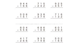 1けたや2けたでやった筆算の考え方をもとにして、3けたのひき算の筆算にチャレンジしていきます。くり下げる場合など、頭の中に数字を思い浮かべながら理解を深めていきましょう。