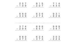 1けたや2けたでやった筆算の考え方をもとにして、3けたのひき算の筆算にチャレンジしていきます。くり下げる場合など、頭の中に数字を思い浮かべながら理解を深めていきましょう。
