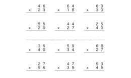 筆算による2桁かけ算のやり方を理解し計算手法を学んでいきます。10の位や100の位をひとつのまとまりとしてとらえ、繰り上がりに気をつけてより計算力を高めていきます。