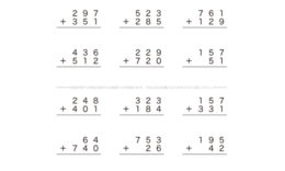 1けたや2けたでやった筆算の考え方をもとにして、3けたのたし算の筆算にチャレンジしていきます。くり上げる場合など、頭の中に数字を思い浮かべながら理解を深めていきましょう。