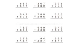 1けたや2けたでやった筆算の考え方をもとにして、3けたのたし算の筆算にチャレンジしていきます。くり上げる場合など、頭の中に数字を思い浮かべながら理解を深めていきましょう。