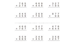 1けたや2けたでやった筆算の考え方をもとにして、3けたのたし算の筆算にチャレンジしていきます。くり上げる場合など、頭の中に数字を思い浮かべながら理解を深めていきましょう。