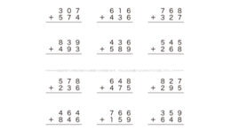 1けたや2けたでやった筆算の考え方をもとにして、3けたのたし算の筆算にチャレンジしていきます。くり上げる場合など、頭の中に数字を思い浮かべながら理解を深めていきましょう。
