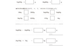 3年算数では、重さの単位であるkg(キログラム)、g(グラム)について学び、重さの大小や、単位ごとの数値の置き換えに取り組み、生活で使える感覚を養っていきます。